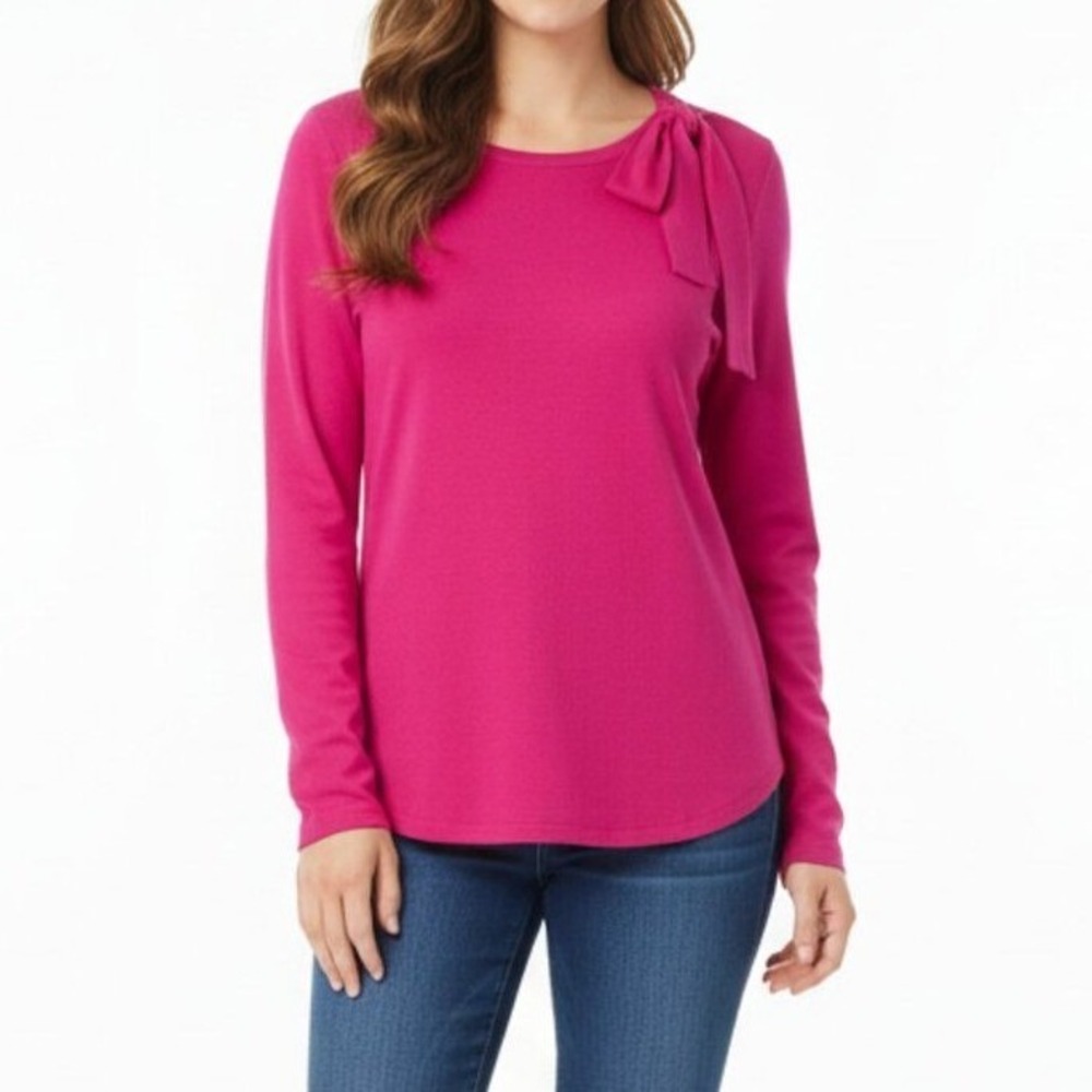 Banana Republic Blouse Bow Shoulder Long Sleeve Magenta Pink Medium